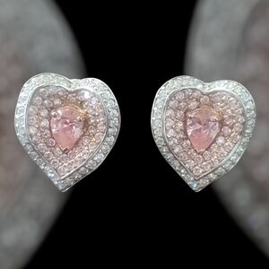 Sparkling Pink Heart Stud Earrings